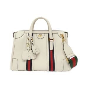 Gucci Bauletto Leather Boston Bag White